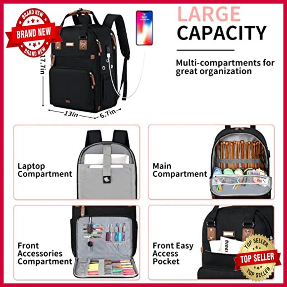 Large Knitting Backpack Tote with USB Port, 28L Yarn Storage Organizer